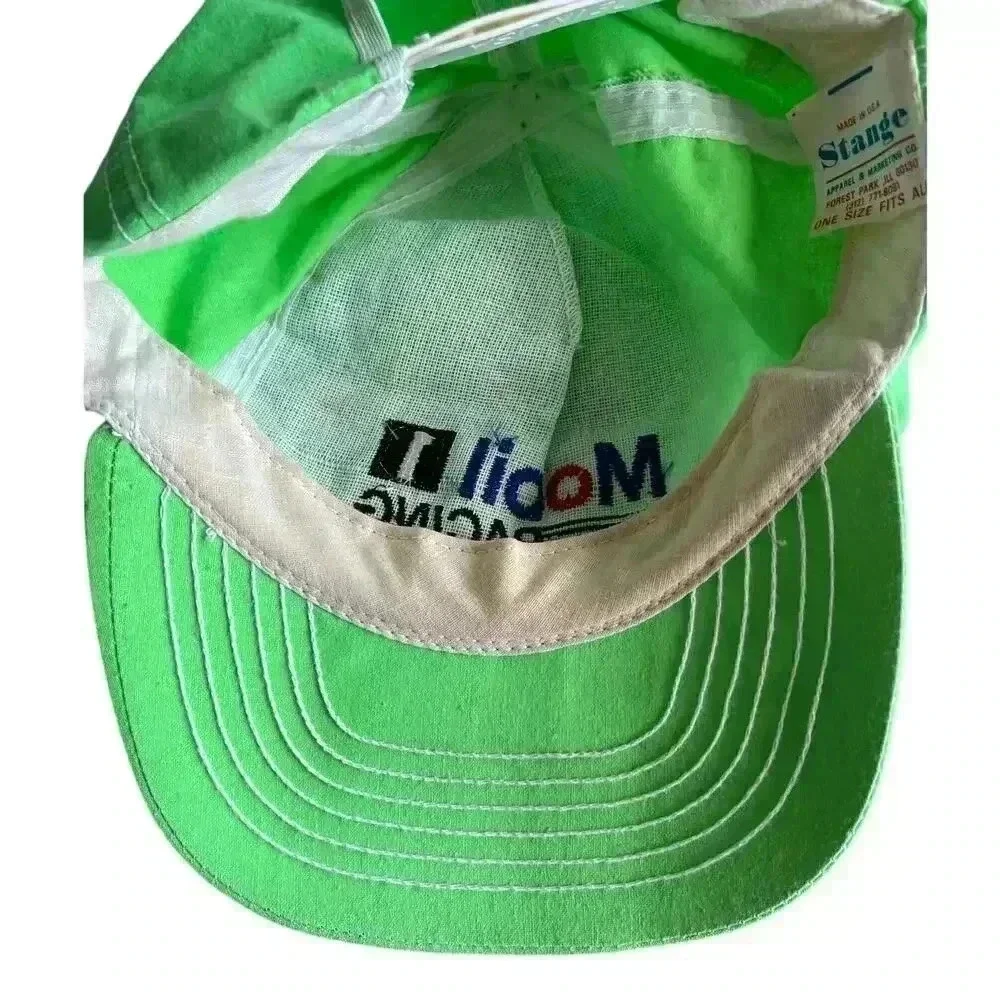 Vintage 80s 90s Mobile 1 Racing Snapback Hat Cap Neon Green Stange Made in USA